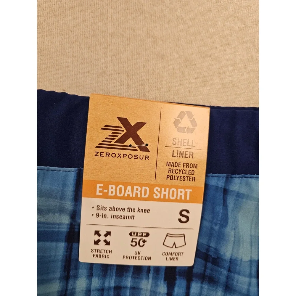 ZeroXposur Mens E-Board Shorts Navy Plaid Swim Trunks Size‎ S E88111